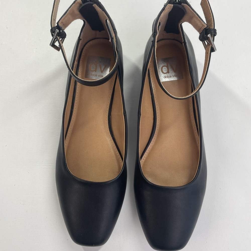 DV By Dolce‎ Vita Ballet Flats 7 Black Square Toe Ankle Buckle Flat Trevor - Picture 9 of 10